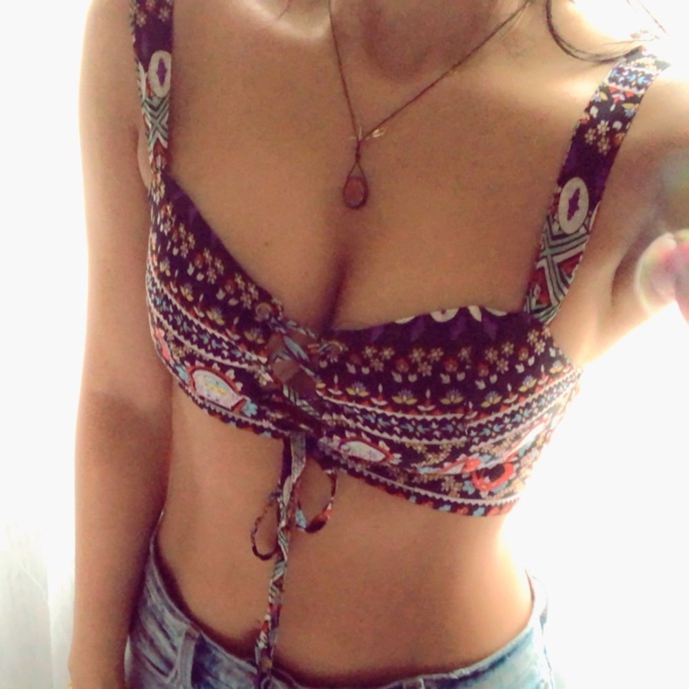 ASOS Bandanna Lace Up Coachella Black Crop Top - Picture 3 of 6